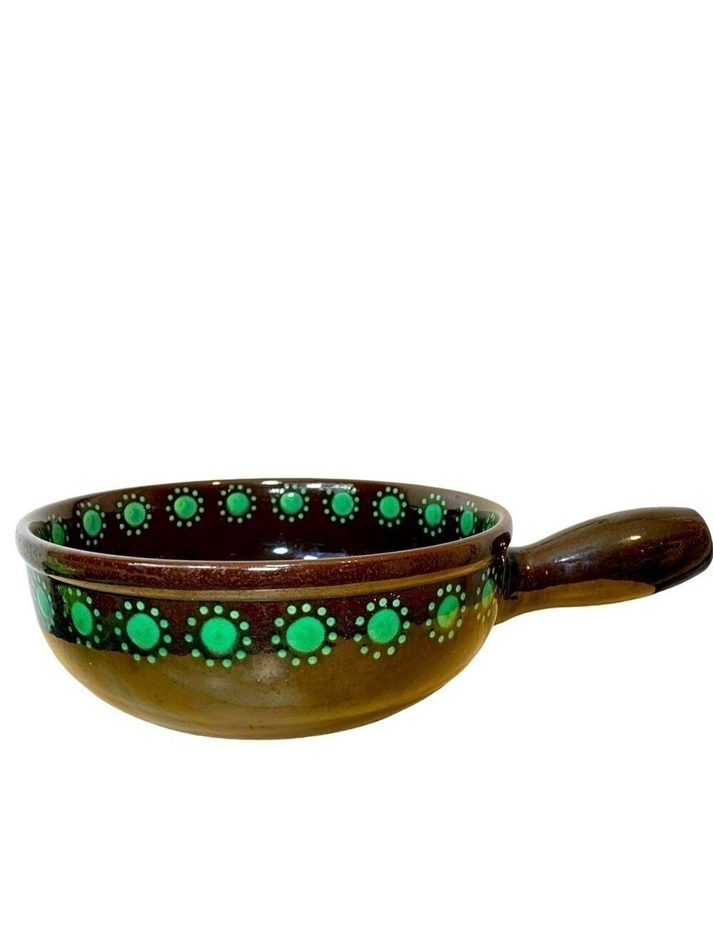 Vintage Landert 22 Suisse Fondue Pot Brown Green Floral Pottery Caquelon Pan